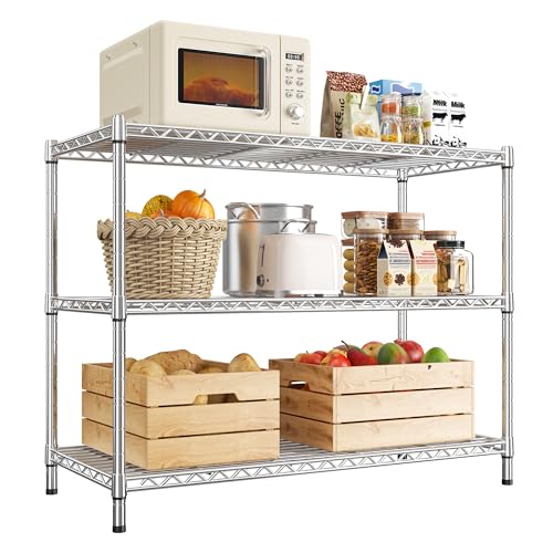 3- Shelf Metal Shelving Unit 35.6Wx14Dx36H,Adjustable Storage Shelves Heavy Duty Garage Steel Shelving for Office,Wire Rack Small Shelf for Kitchen Shelves Laundry Bathroom Pantry Closet,Chrome - size: Chrome-35.6"Wx14"Dx36"H