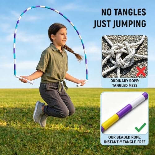 HEREROPE Jump Rope for Kids Ages 4-7 8-12, Hard Shatterproof Beads, Adjustable 7.2FT Tangle-Free Jump Rope for Boys Girls, School PE Fitness Outdoor Exercise - color: Yellow White