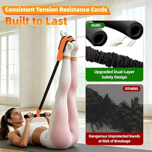 Pedal Resistance Band with Handle, 2026 Upgraded Durable Women Exercise Bands for Core Abs, Full Body Workout Equipment for Home Gym, Pilates, Physical Therapy
