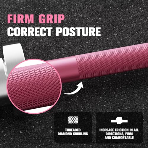RITFIT Olympic Barbell 4ft/6ft - 2 Inch Weight Bar for Strength Training, Weightlifting, Squat, Deadlift, Bench Press, Curl, Overhead Press - 350lbs/500lbs Capacity - color: Pink, size: 4FT with Collar