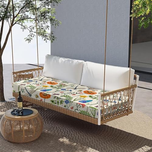 All Smiles Outdoor Waterproof Bench Cushion 36 x 18 x 3 Inch with Ties | Water-repellent floral patio cushion Waterproof for porch swings, garden benches, yard, deck, and farmhouse outdoor seating - size: 36x18x3 Inch