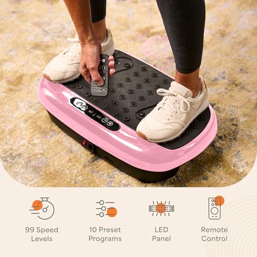 Lifepro HexaPlate Lite Vibration Plate Exercise Machine — Magnetic Acupoints, 99 Speeds & 10 Presets Vibration Platform Machine with Resistance Bands — Vibrating Plate for Lymphatic Drainage & Toning - color: Pink