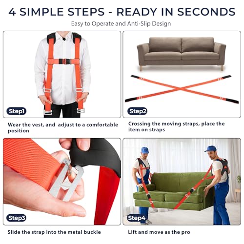 Ytonet Furniture Moving Straps for Lifting with Back Support, Round Sling | 2-Person Lifting and Moving System, Appliance Shoulder Lifting Straps for Sofa, Mattress, Refrigerator, 135 inches Long - size: With Back Support-Extended