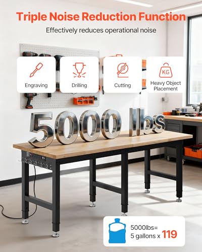 VEVOR Adjustable Workbench, 5000 lbs Capacity, 72 x 24 Inch Oak Wood Top Workstation with 4 AC Outlets & 2 USB Ports, Heavy-Duty Hardwood Worktable for Garage, Workshop, Home, Office, Commercial - size: 72 x 24 x 29.1-39 in