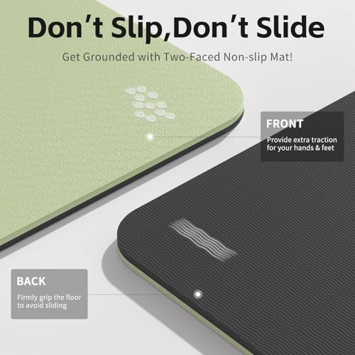 PAIDU Yoga Mat 8mm TPE Non‑Slip Fitness Mat with Strap for Home Workouts | SGS Certified, Odorless, Tear‑Resistant, Unisex, for Yoga, Pilates, Meditation, Home & Gym Workouts - color: Green&Black