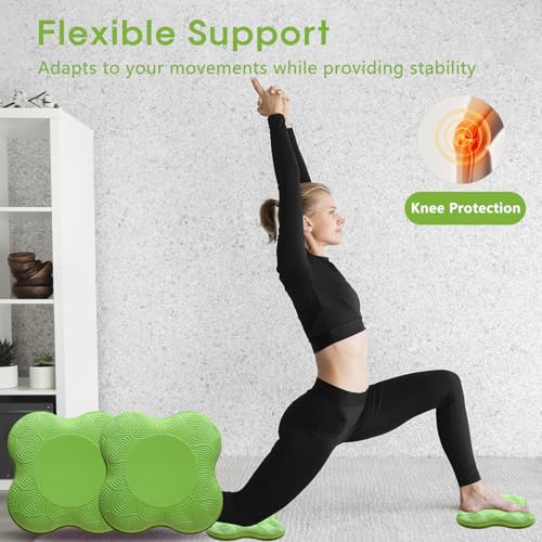 2 Pack Yoga Knee Pads Mat Set - Extra Thick Foam Kneeling Pad Cushion for Knees, Elbows, Wrists, Head - Yoga Essentials for Women Men, Non-Slip Pilates, Meditation, Floor Workouts - color: green