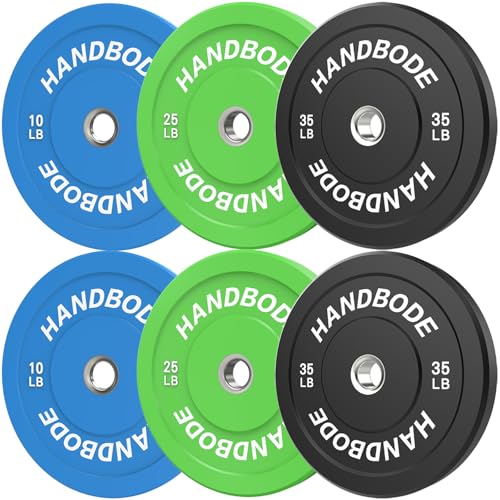 HANDBODE 2-Inch Weight Plates High Bounce, Olympic Bumper Plate Set 45/100/160/190/260/300lb, Colored Weight Plates Set for Home Gym, Barbell Weights Rubber Strength Training Plate for Weight Lifting - size: 140 lb Set (Pair of 10, 25, 35 lb), style: Stan