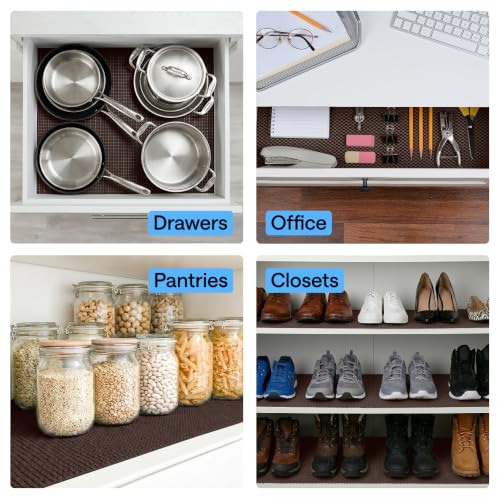 GORILLA GRIP powerGRIP Drawer Shelf and Cabinet Liner, Thick Strong Hold, Non-Adhesive Liners Protect Kitchen Cabinets and Cupboard, Bathroom Drawers, Easy Install, Breathable Mat, 12" x10', Chocolate - color: Chocolate, size: 12" X 10', style: 12" x 10'