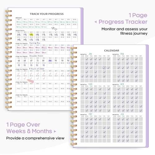 Fitness Workout Journal for Women & Men, A5(5.5" x 8.2") Workout Log Book Planner for Tracking, Progress, and Achieving Your Wellness Goals-Lavender - color: l.Lavender