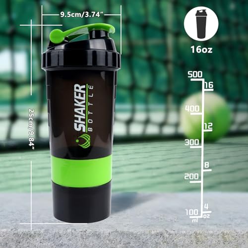 XTK Shaker Bottle 16OZ Protein Shaker Bottles with Mix Ball Portable Sports Water Bottle Leak Proof GYM Cup for Protein Mixes with Storage & Pill Organizer, Ideal for Pre Workout,BPA Free (Green) - color: Green