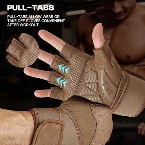 Mens Workout Gloves for Weight Lifting - Exercise Gloves for Men Women With Wrist Wrap Support, Palm Protection and Grips - Sport Daily Use - color: Brown, size: X-Large(8.2-8.6 in)