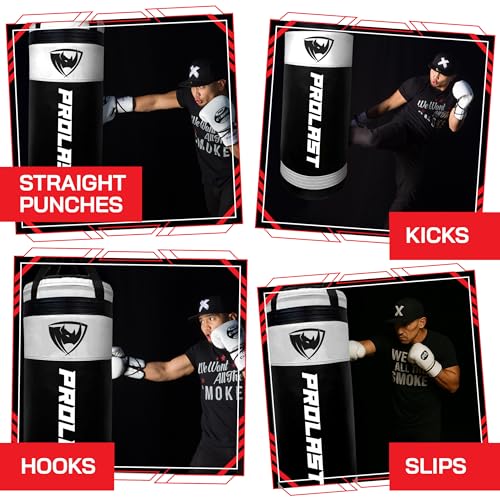 4Ft XL 135Lb Heavy Punching Kicking Bag for Adults, Boxing, MMA, Martial Arts, Muay Thai, Strength Training Equipment, Special Edition Rhino Logo - color: White / Black, style: Filled