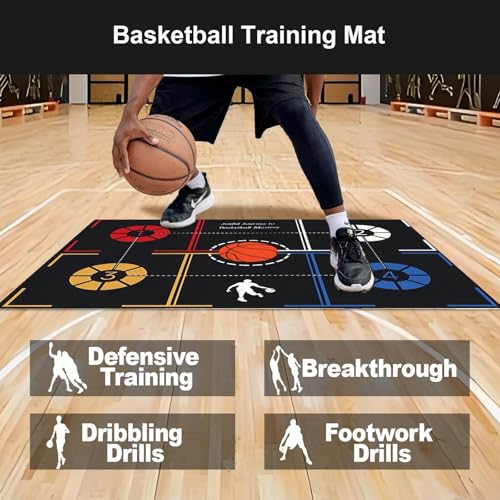 Basketball Training Equipment, Practice Training Mat, Dribble Trainer | Includes Basketball Training Mat, Agility ladder, Grip Strengthener, Resistance Bands, Improve Speed, Strength, ordination - color: Black, size: 42"*29"