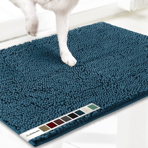 Muddy Mat 2-in-1 Set Atlantic Blue Medium(30"X19") Microfiber Non-Slip, Washable & Highly Absorbent Chenille Dog Door Mat with Wizz Stain & Odor Remover-Ultimate Pet Cleanup Combo for Pristine Homes