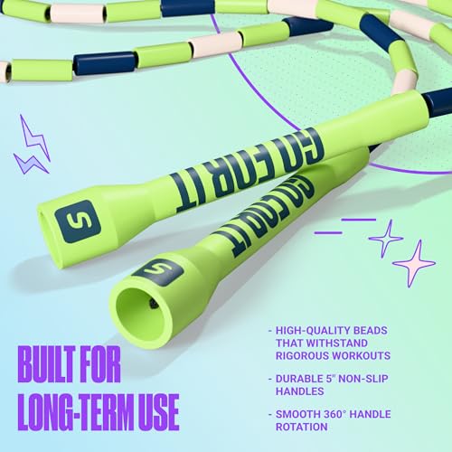 Sportbit Custom-Fit Beaded Jump Rope – Adjustable Length for Kids & Adults, Men & Women – Durable Fitness Rope for Gym & Home - color: Green / Blue / White
