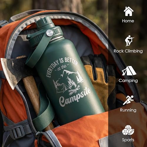 Camping Insulated Stainless Steel Water Bottle 32oz, Everyday is Better with the Campsite, Vacuum Chug Lid Travel Tumbler for Men Friends Dad Brothers Camping Lovers, Gift for Birthday Christmas - color: Camping