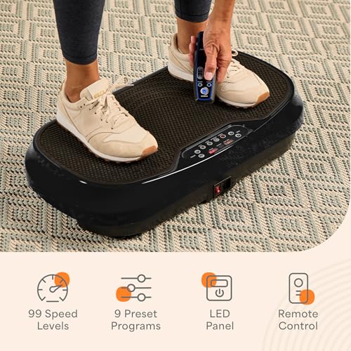 Lifepro Waver Mini Vibration Plate Exercise Machine with Resistance Bands | Compact Design, 99 Speed Levels, 10 Presets, Non-Slip Surface — Vibration Plate for Lymphatic Drainage, Full Body Workout - color: Black