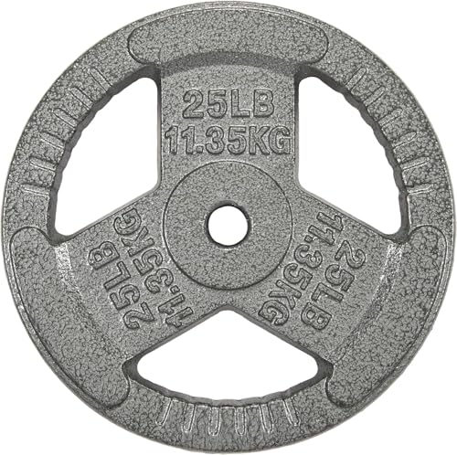 HulkFit 1 inch or 2 inch Cast Iron Weight Plate Set with Multi-Grip Handles and Enamel Coated for Barbells & Strength Training - Grey - style: 1in - 25lbs (SINGLE)