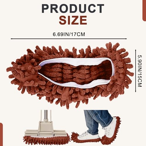 Mop Slippers Floor Cleaning Slippers Reusable Slipper Mop Covers Wearable Floor Cleaner for Household Indoor Use ,Brown - color: Brown