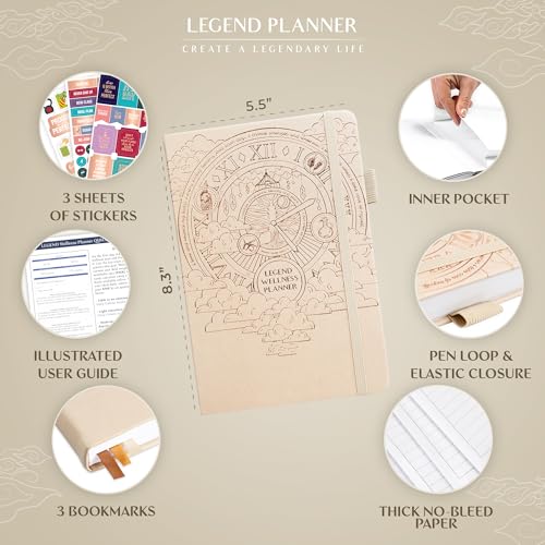Legend Wellness Planner & Food Journal – Daily Diet & Health Journal with Weight Loss, Measurement & Exercise Trackers – Lifestyle & Nutrition Diary – Lasts 6 Months, A5 size – Seashell Gold - color: Seashell Gold Foil, size: A5 (5.8” x 8.3”)