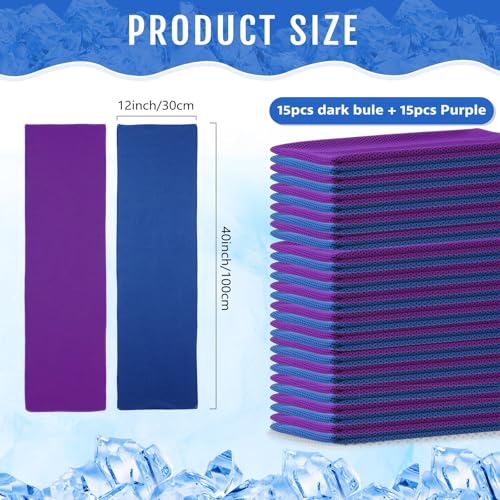 Hosuly 30 Pack Cooling Towels, 40"x12" Ice Breathable Soft Chilly Sweat Rag Microfiber Workout Rags for Gym Cooling Towels for Neck and Face for Yoga Golf Sport Running - color: Dark Blue, Purple