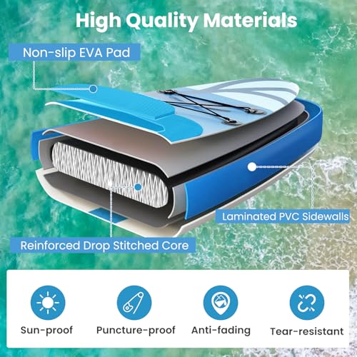 KOTEK 10FT/11FT Inflatable Paddle Board, SUP Paddleboard with Hand Pump, Safety Leash, Repair Kit, Carry Bag, Non-Slip EVA Deck, Stand Up Paddle Board for Youth & Adults - size: 11 FT, style: Seaweed