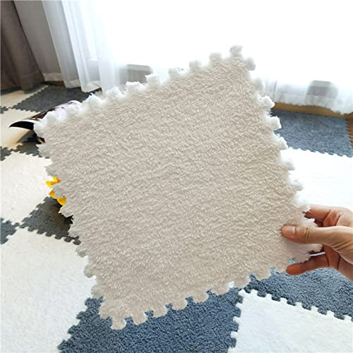 10pcs Plush Puzzle Foam Floor Mat, Soft Fluffy Interlocking Square Foam Tiles Area Rugs Carpet for Parlor Bedroom Decoration(11.8x11.8in, Green&White) - color: Green&white