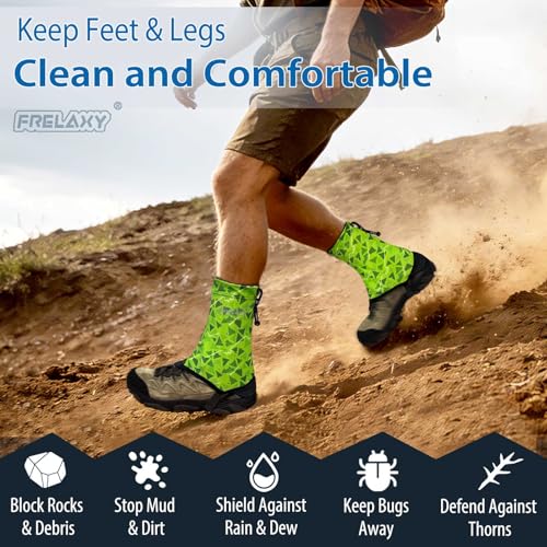 Frelaxy Ultralight Trail Gaiters, Low Shoe Gaiters for Hiking and Running | Breathable fabric, Wear-resistant design, Hypalon underfoot strap, Blocks rocks, mud, dust, Secure fit - color: Neon Green