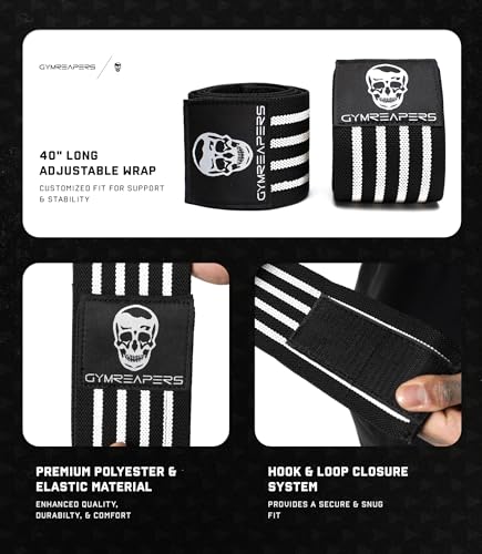 Gymreapers Weightlifting Elbow Wraps (1 Pair) - Flexible 40'' Elbow Compression Strap & Joint Support Brace - for Bench Press, Powerlifting, and Pressing - color: White