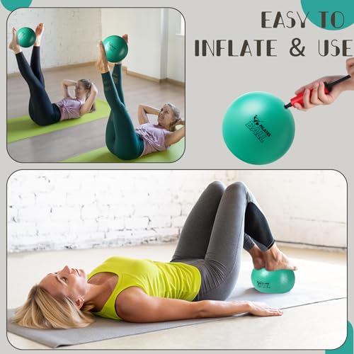 Set of 25 Pilates Balls Bulk 9 Inch Small Exercise Ball for Yoga, Stability, Physical Therapy, Balance, Barre, ABS Core, Gym, Training, with Mesh Bag and Pump - color: Green