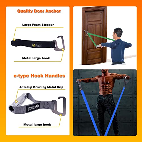 J Bryant Fitness Heavy-Duty Resistance Band Bar with Resistance Bands, E-Shaped Hook Design, 500lb Load Capacity, Anti-Slip Surface, Carry Bag Included, for Strength Training and Fitness - color: Set1