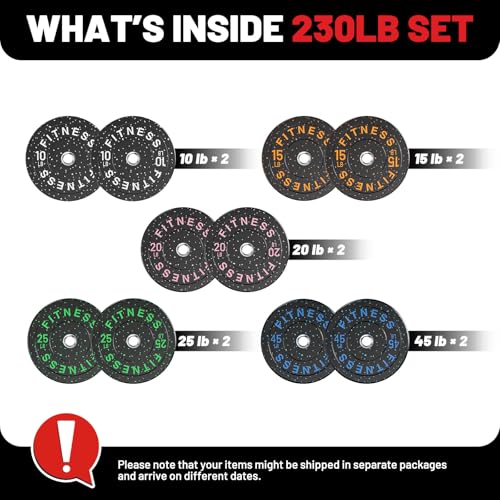 2" Bumper Plates Set Olympic Weight Plates for Barbell Strength Training | Papababe 2Inch Weights Plates Set, Floor Protective Plates, 20-600lbs Rubber Bumper Plates for Weightlifting, Bench Press - size: 230 LB SET (PAIR OF 10, 15, 20, 25, 45 LB), style: