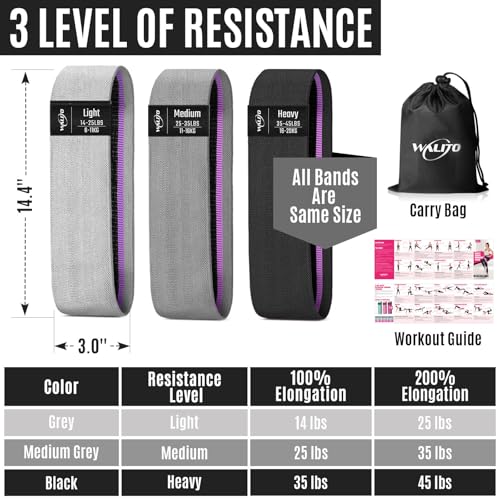 WALITO Resistance Bands for Working Out, Fabric Exercise Bands for Legs and Butt, Workout Bands for Women and Men, Booty Band for Yoga Starter Set, Pilates, Rehab, Fitness and Home Workout - color: 2.Cream,Grey,Black
