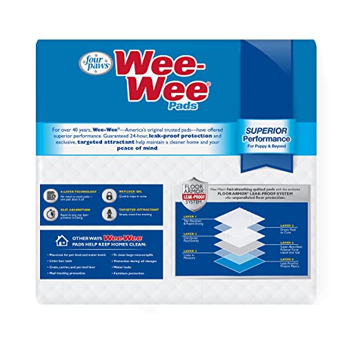 Four Paws Wee-Wee Superior Performance Unscented Pee Pads for Dogs & Puppies, Quilted Leak-Proof Dog Housebreaking Potty Training Floor Protection, 22" x 23", 100 Count - size: 100 Count
