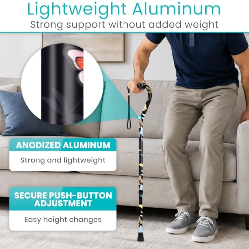Vive Walking Cane for Women, Men, Elderly - Patented Offset Grip - Lightweight Adjustable Walking Aid with a Non-Slip Tip - Sturdy Balancing Mobility Aid for Seniors - color: Black Butterfly
