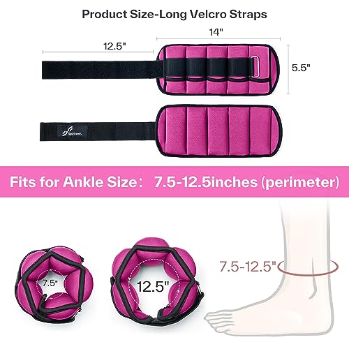 Sportneer Adjustable Ankle Weights Set - 1 Pair (2-10 lbs) Removable Sandbags for Women & Men, Comfortable Neoprene Leg Weights for Walking, Running, Pilates, Yoga, Home Workout & Physical Therapy - color: Pink