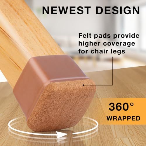 32-Pcs Square Silicone Chair Leg Floor Protectors, Thick & Durable | Protect Hardwood Floors from Scratches & Noise, Fit Dining Table & Bar Stool Legs (Fits 1-1/10" to 1-3/10") - size: L - 32 Pcs - Brown