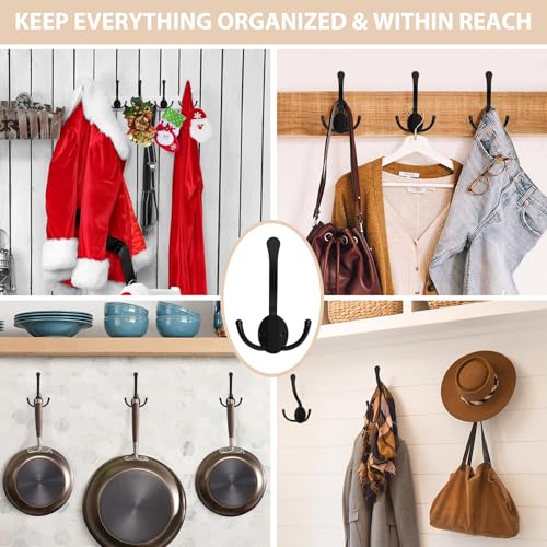 Homanu 8 Pack Coat Hooks Heavy Duty, Metal Three Prongs Large Coat Hooks Wall Mounted with 16 Screws, No Rust Black Rustic Wall Hooks for Hanging Towel, Coat, Scarf, Bag, Hat, Cup, Key - color: 8 Pcs Black