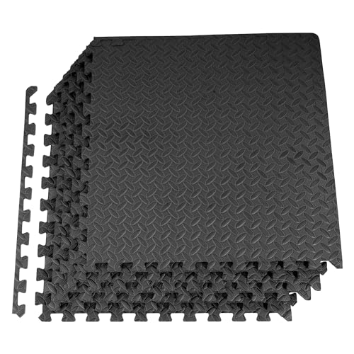 Fitvids Puzzle Exercise Gym Flooring Mat, 1/2" Thick High-Density EVA Interlocking Tiles Workout Mat for Home Gym, Fitness Equipment, MMA, Gymnastics, 6-Piece Shock-Absorbing Exercise Mat (24 Sq Ft) - color: Midnight, style: 1/2" Thick, 6 Tiles (24 Sq Ft)