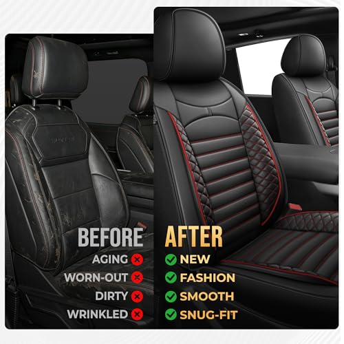 DISUTOGO for 2018 Dodge ram seat Covers 2012-2025 2026 RAM 1500 2500 3500 | Dodge Ram Seat Covers Full Set, Faux Leather Custom Fit Ram 1500 2500 3500 Truck, Flat Bench - color: 096-Black&Red-Flat Bench, size: 5 Seats full set-RAM 2012-2026