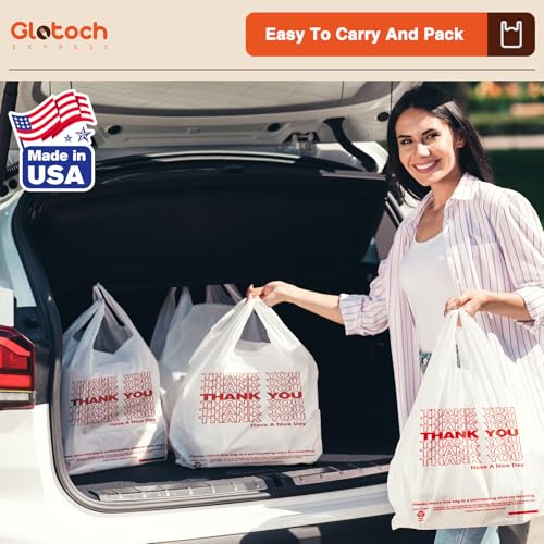 Glotoch Plastic Thank You Shopping Bags with Handles White 1000 Count | 11.5" x 6.5" x 21" Grocery Bags for Restaurant, Retail, Takeout, Convenience Stores, T-shirt Bag in Bulk for Small Business - color: White, size: 1000 Count