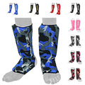 Be Smart Kids, Adults, Youth, Men and Women Muay Thai MMA Kickboxing Shin Guards, Instep Guard Training, Sparring Protective Gear Equipment Shin Kick Pads - color: Blue Camo, size: XXS ( 9 to 13 Years )