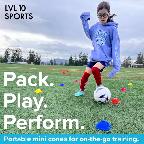 LVL10 Pro Training Cones - 2" Mini Soccer Cones for Sports Training - for Basketball, Football, Basketball and Agility Drills - Soccer Field Markers That Won't Crack, Slide or Fly - color: Blue, style: 20 Pack
