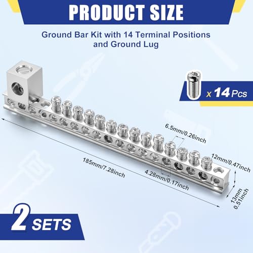 Relaxweex 2 Sets Ground Bar Kit with 14 Terminal Positions and Ground Lug Bar Aluminum Grounding Lugs for Electrical Connections - size: 14 Terminal Positions