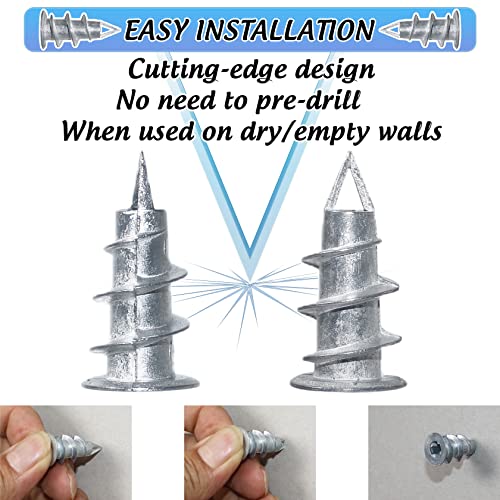 Metal No Pre-Drill Self Drilling Wall Anchors and Screws for Drywall | 25 Hollow Drywall Anchors and 25 #8 1-1/4'' Screw, for Drywall, Plaster, Sheetrock Hanging and Mounting Holds Upto 75lbs