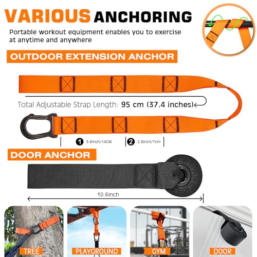Home Resistance Training Kit, Suspension Trainer Straps with Adjustable Extension, Door Anchor, and Carry Bag – Strength Training Equipment for Full Body Bodyweight Workouts at Home or Outdoors - color: Orange