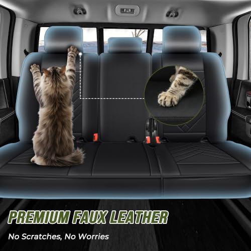 DISUTOGO for 2018 Dodge ram seat Covers 2012-2025 2026 RAM 1500 2500 3500 | Dodge Ram Seat Covers Full Set, Faux Leather Custom Fit Ram 1500 2500 3500 Truck, Flat Bench - color: 110-Black-Flat Bench, size: 5 Seats full set-RAM 2012-2026