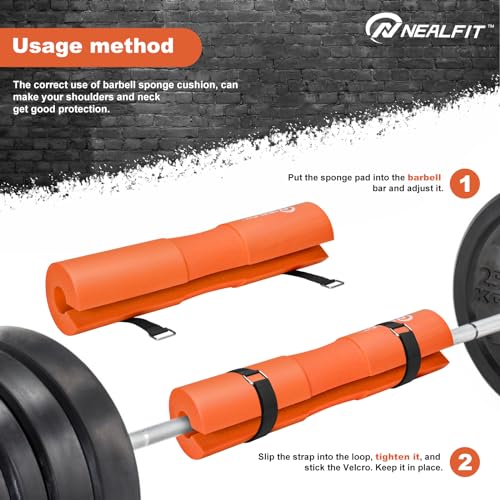 NEALFIT Barbell Pad Squat Pad for Squats—Squat Bar Pad—Great for Weightlifting,Lunges and Hip Thrusts—Foam Sponge Pad—Fit Standard and Olympic Bars Perfectly - color: Orange