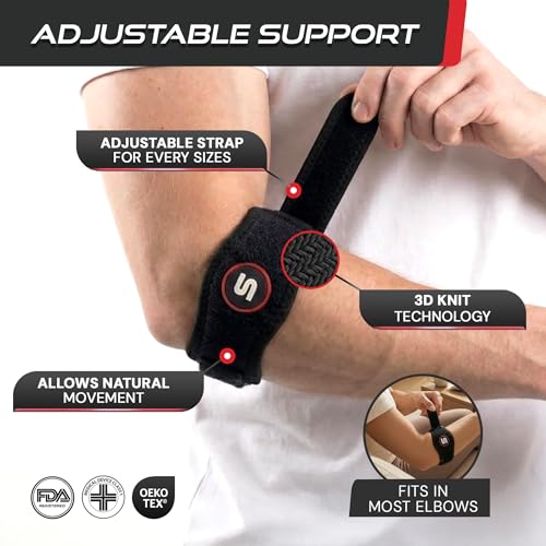 Sleeve Stars Tennis Elbow Brace for Men & Women, Elbow Brace for Tendonitis, Tennis Elbow Strap, Golfers Elbow Brace, Elbow Support Wrap for Tennis Elbow Relief, Fits 9"-23" (Single/Black) - color: Black