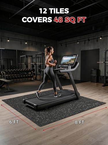 0.56" Rubber Top Gym Flooring, 12 Tiles 48 Sq Ft Heavy Duty Interlocking Gym Mats for Home Gym, Non-Slip High Density EVA Foam Workout Mat, Protect Floors from Weights, 24x24in, Black/White - color: Black/White, size: 12 Tiles (48 Sq Ft)
